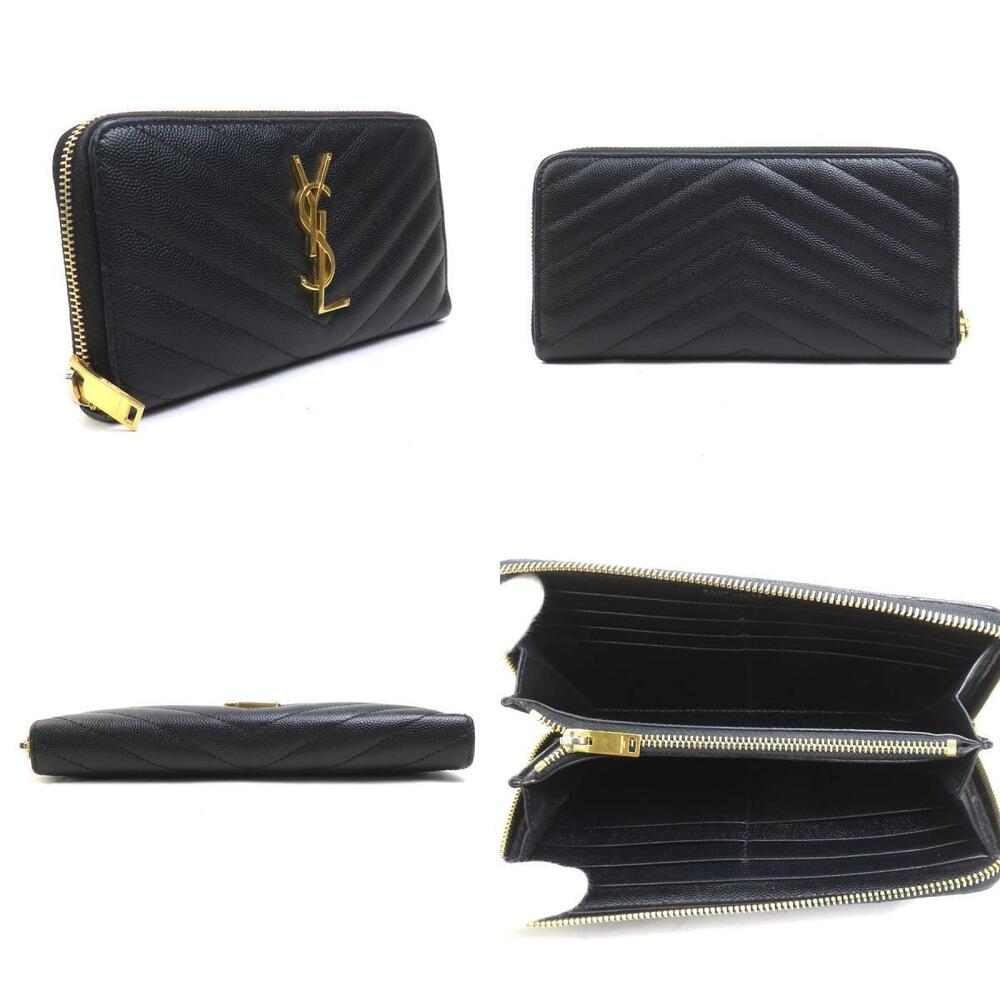 Saint Laurent leather wallet Black round zipper long Black
